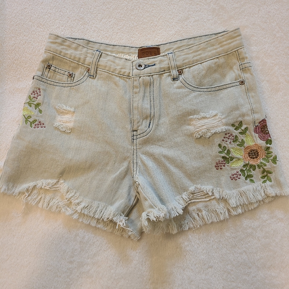Blue Jean shorts with beautiful floral stitchwork